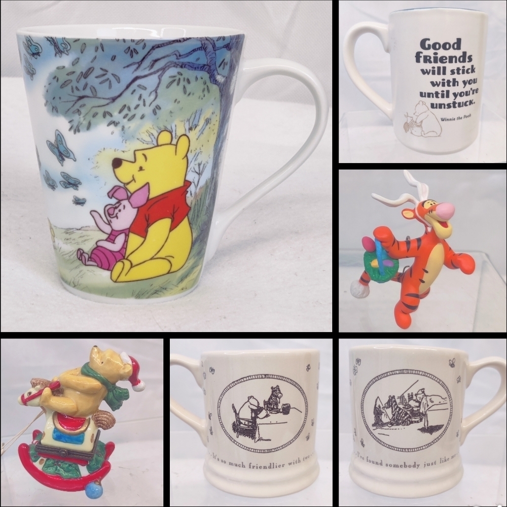 Winnie Pooh Lot of 6 Items Cups Ornaments Disney Hallmark Vintage Collection